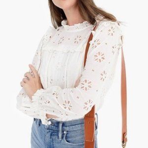 J.Crew Ruffle Neck Long Sleeve Eyelet Top Small